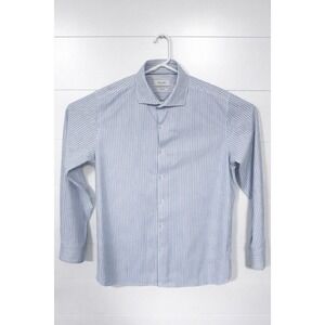 Porter And Ash Kinetic Stretch Lightweight Dress Shirt Men L White & Blue Stripe